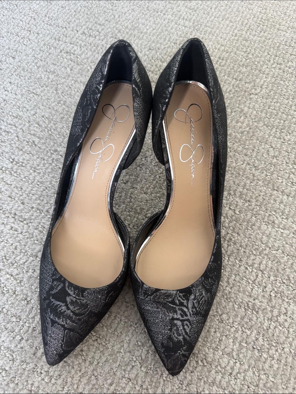 Jessica Simpson Metallic Black Pointed D'Orsay Heels